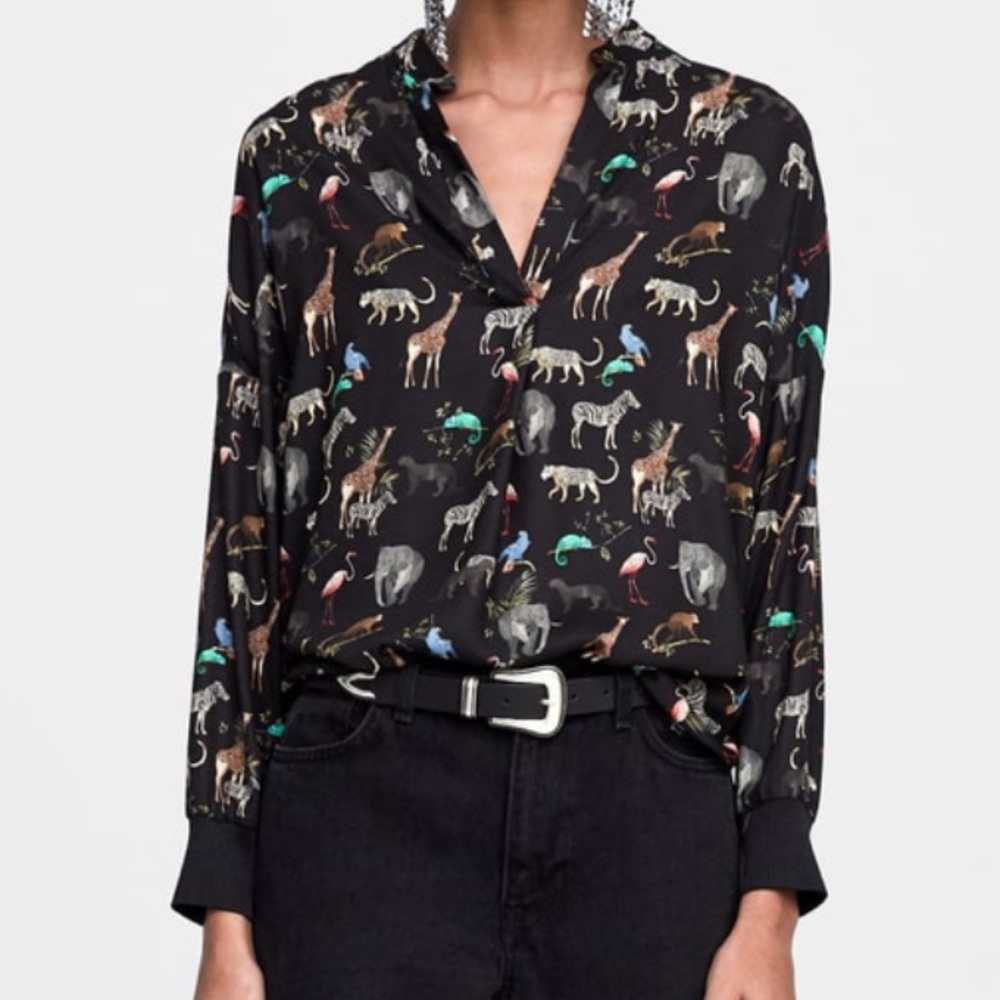 Zara Animal Print Silk Blouse